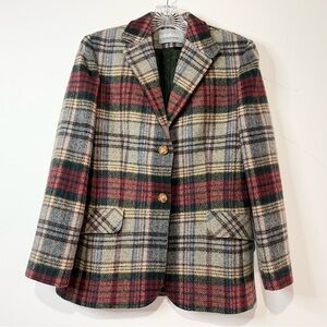 Vtg INTUITIONS Jacket & Skirt Set Womens Sz 3-4 Maurice Antaya Plaid Wool Midi